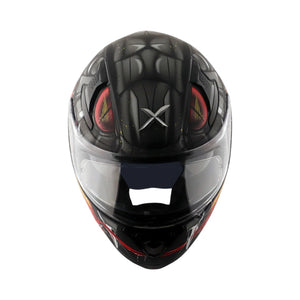 Motodrift Axor Apex Venomous helmet in black with red accents, featuring an aerodynamic design and clear visor.
