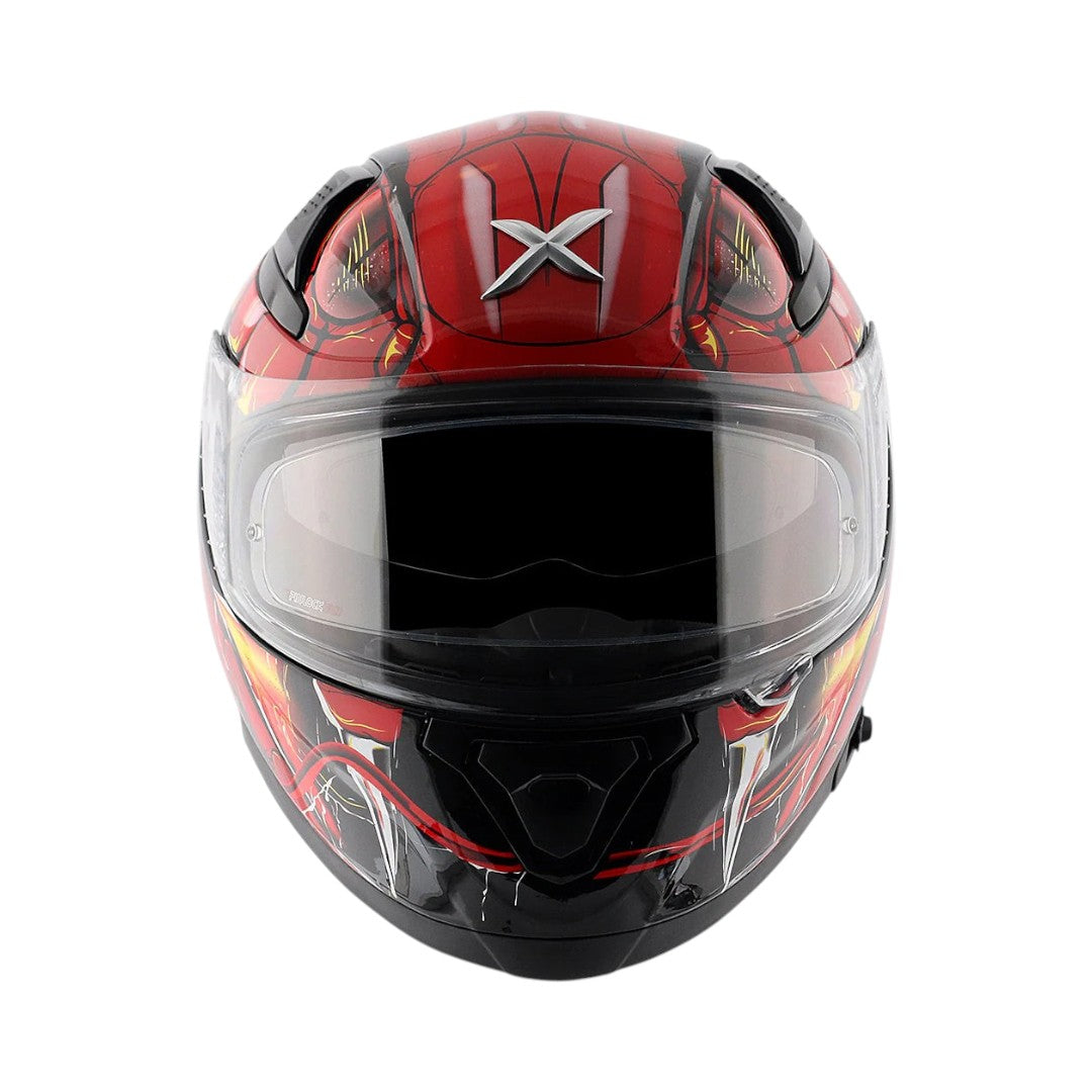 Motodrift Axor Apex Venomous full-face motorcycle helmet in red and black with an aggressive graphic design
