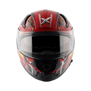 Motodrift Axor Apex Venomous full-face motorcycle helmet in red and black with an aggressive graphic design