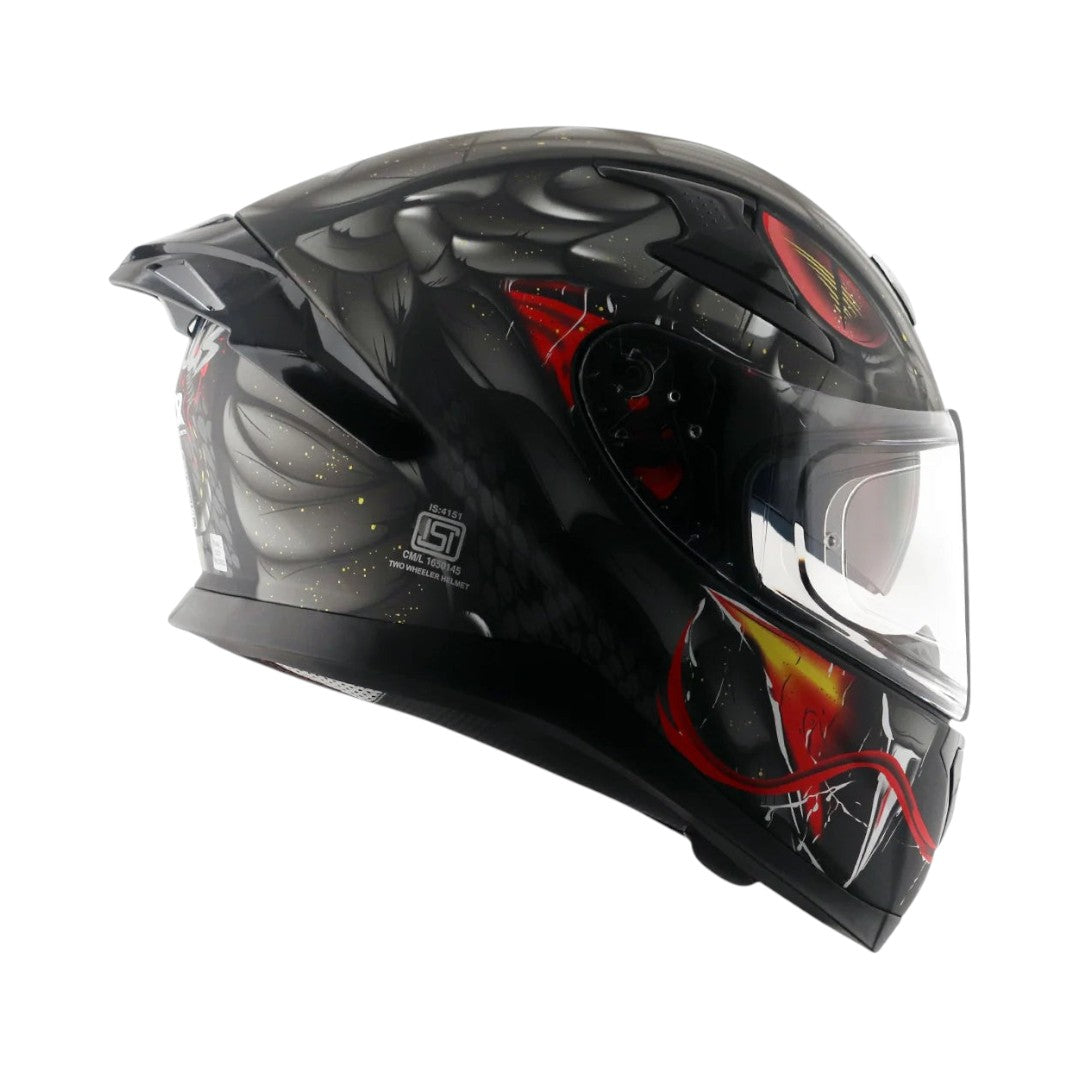 Motodrift Axor Apex Venomous sport-touring helmet in black with aggressive graphic design and integrated spoiler