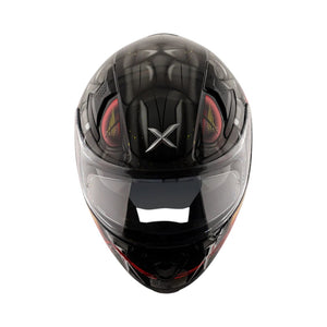Motodrift Axor Apex Venomous sport-touring helmet in black with aerodynamic design and clear visor, front view.