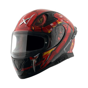 Motodrift Axor Apex Venomous full-face motorcycle helmet in red and black with aggressive graphic design