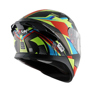 Motodrift Axor Apex Vivid sport touring helmet with a multi-colored graphic design and integrated rear spoiler