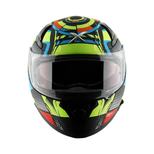Motodrift Axor Apex Vivid full-face sport touring helmet with a vibrant multi-color graphic design and clear visor.