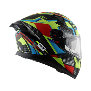 Motodrift Axor Apex Vivid sport touring helmet with a multi-color graphic design and integrated rear spoiler.