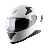 Motodrift Axor Apex solid white full-face motorcycle helmet with clear visor and black ventilation accents