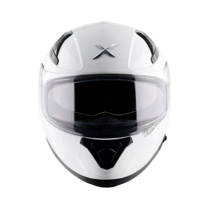 Motodrift Axor Apex solid white full-face motorcycle helmet with clear visor and aerodynamic design