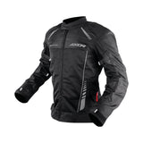 Motodrift Axor Nimbuz black mesh riding jacket with Level 2 armour and reflective detailing for motorcycle safety.