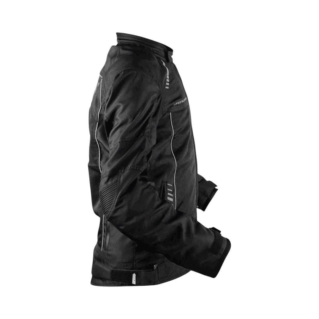Motodrift Axor Nimbuz black mesh motorcycle riding jacket with protective armour, side view