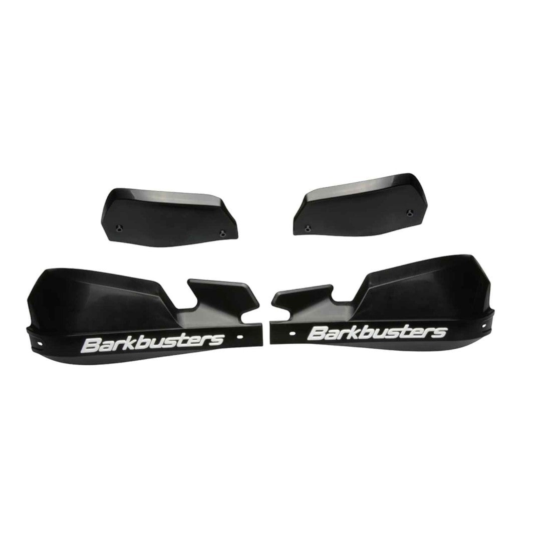 Motodrift Barkbusters VPS black plastic handguard replacement shields for adventure and off-road motorcycle protection.