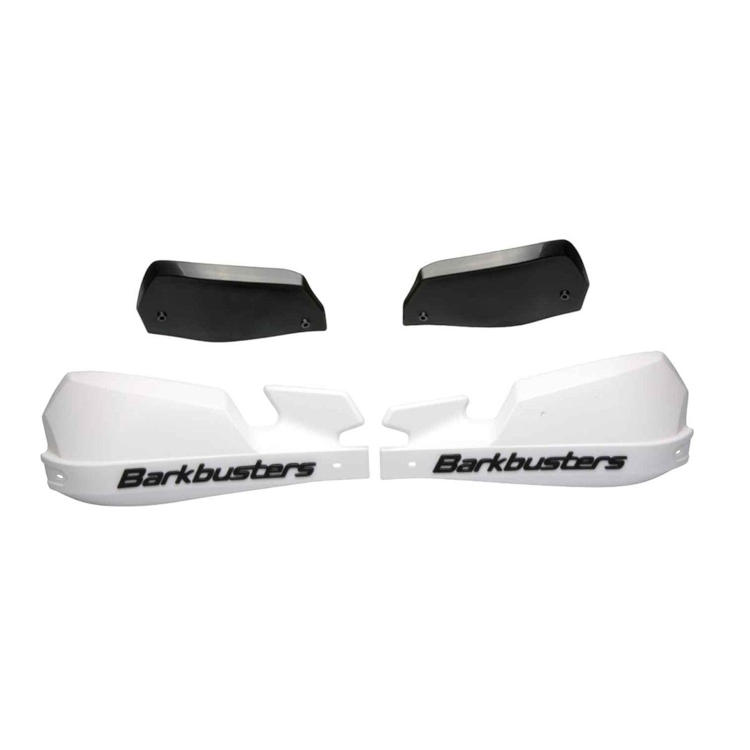 Motodrift Barkbusters VPS white plastic handguards with black wind deflectors for adventure motorcycle protection