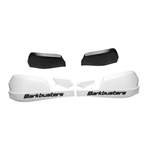 Motodrift Barkbusters VPS white plastic handguards with black wind deflectors for adventure motorcycle protection