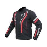 Motodrift Bison Air Pro black motorcycle riding jacket with red accents, mesh panels, and protective armor.