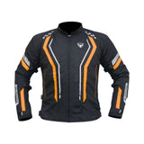 Motodrift Bison Air Pro motorcycle jacket in black with orange accents, mesh panels, and reflective detailing.