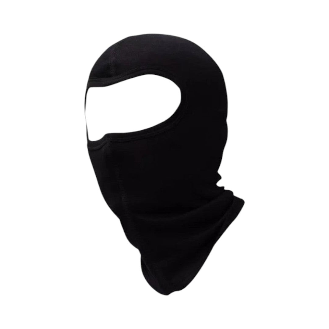 Motodrift black balaclava face mask with ergonomic design for motorcycle riders, providing UV protection and warmth.