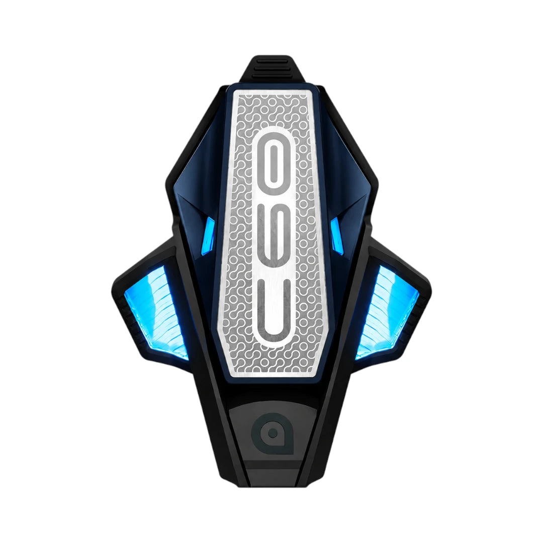 Motodrift BluArmor C60 PRO Bluetooth mesh motorcycle intercom with blue LED accents and sleek black design