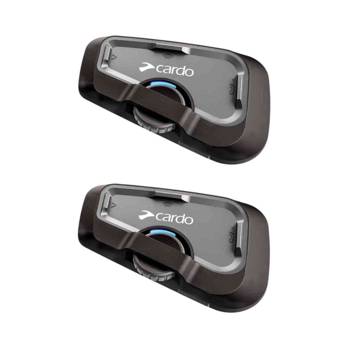 Motodrift Cardo Freecom 4X dual pack Bluetooth motorcycle communication system with JBL speakers and sleek black design