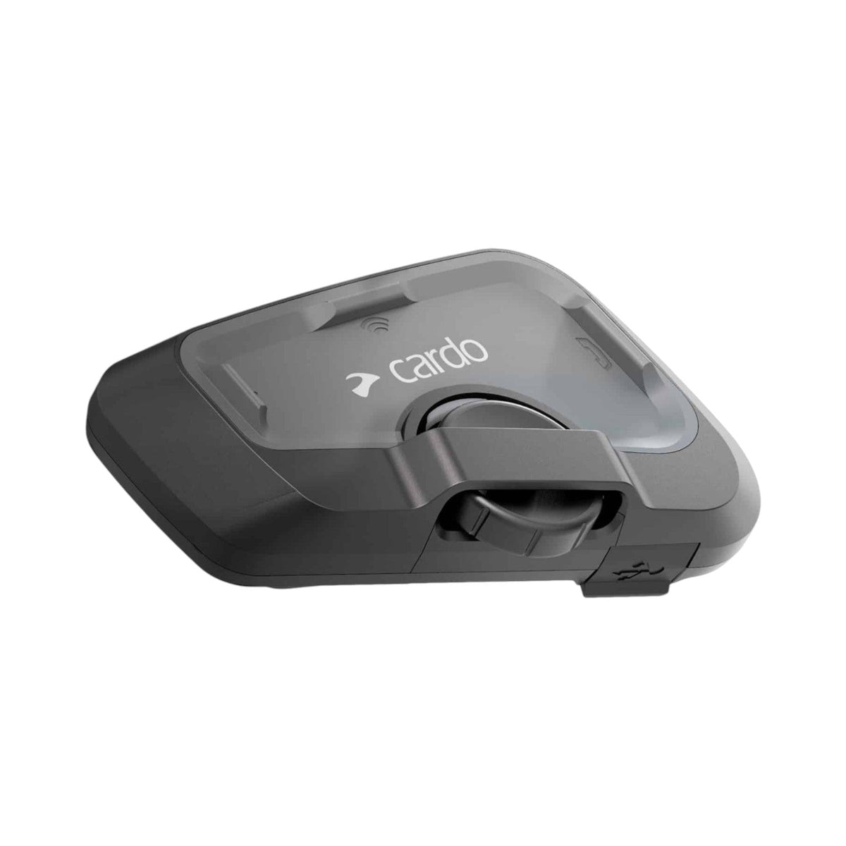 Motodrift Cardo Freecom 4X Bluetooth motorcycle communication system with a sleek black waterproof design