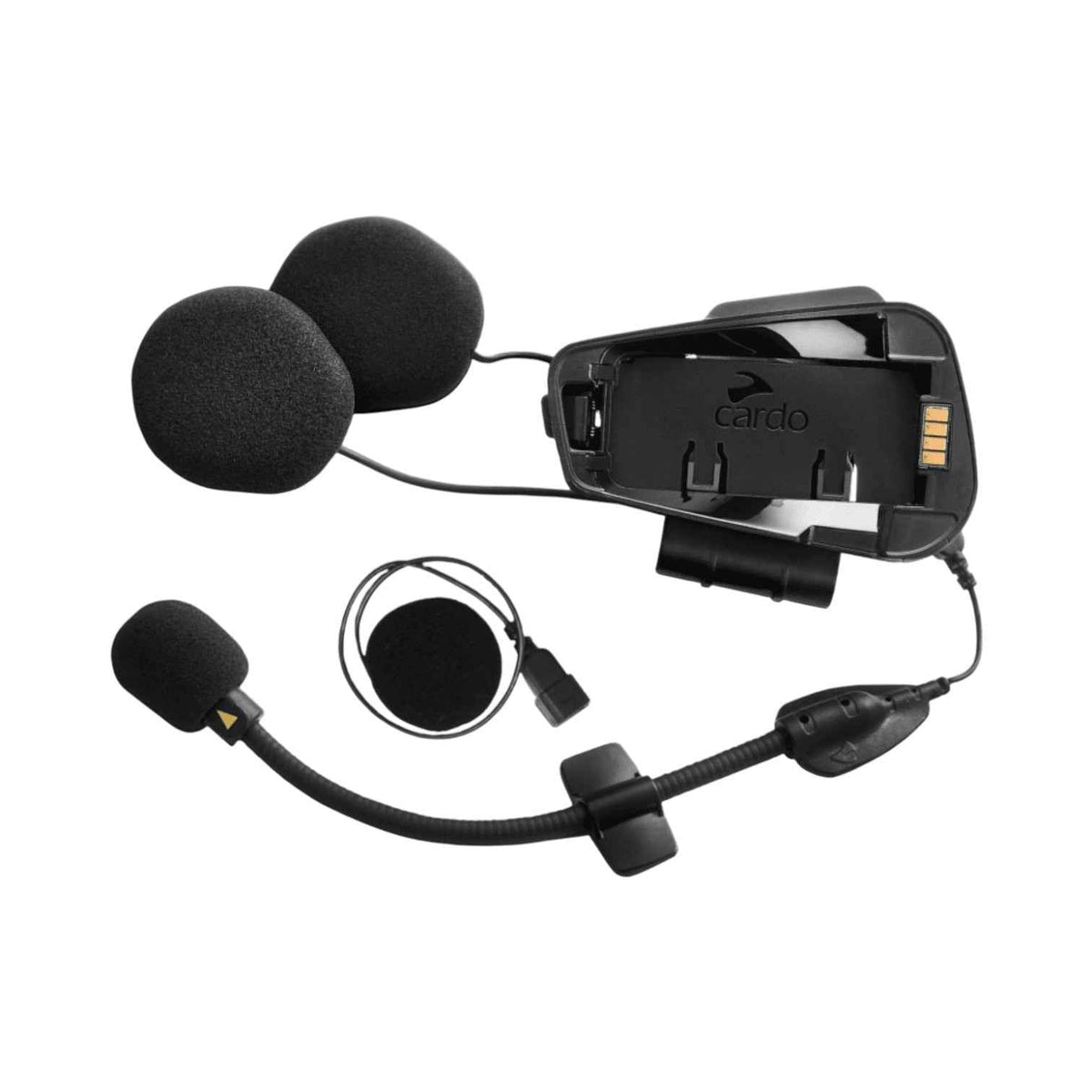 Motodrift Cardo Freecom and Spirit 2nd helmet kit with speakers, boom microphone, and mounting cradle