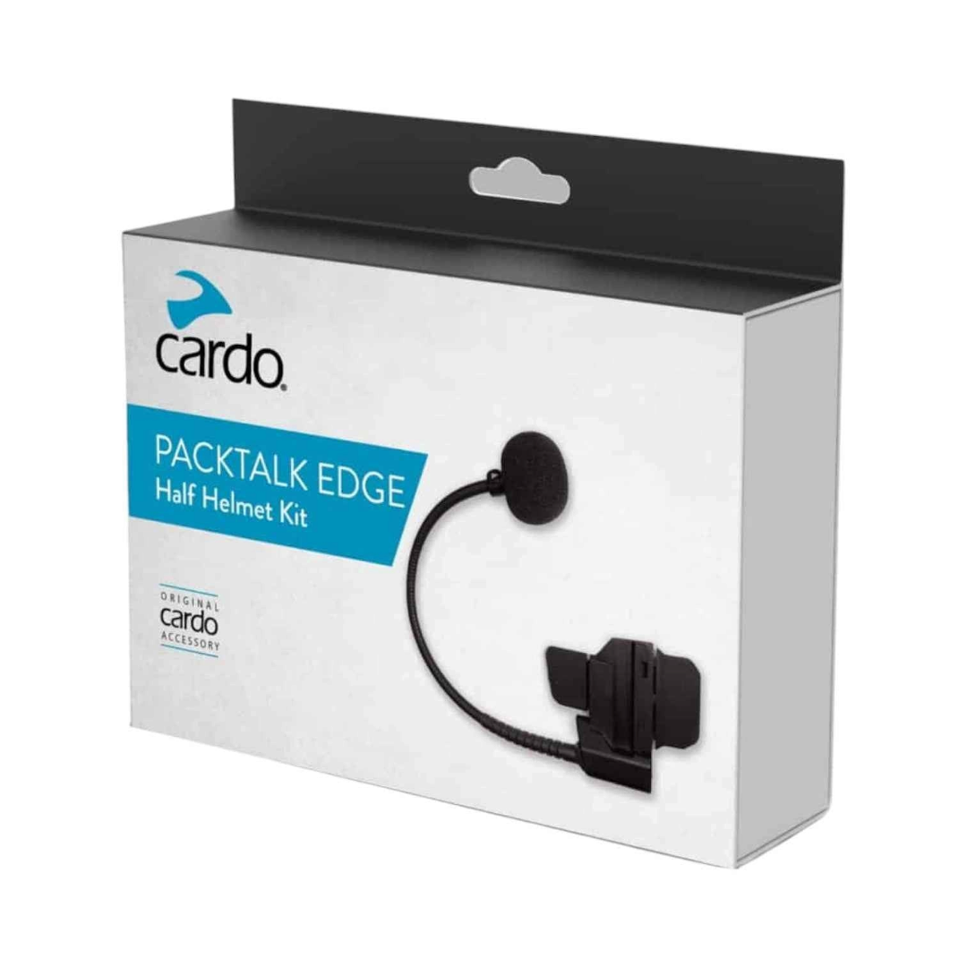Motodrift Cardo Packtalk Edge Half Helmet Kit in retail packaging with boom microphone and mounting hardware