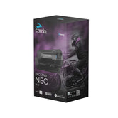 Motodrift Cardo Packtalk Neo Duo motorcycle communication system packaging box with rider graphic
