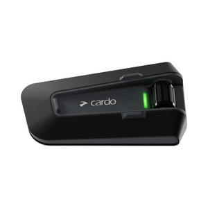 Motodrift Cardo Packtalk Neo motorcycle helmet intercom with sleek black finish and active green LED indicator light