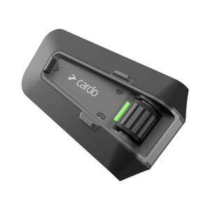 Motodrift Cardo Packtalk Neo motorcycle communication system with sleek black design and integrated control dial