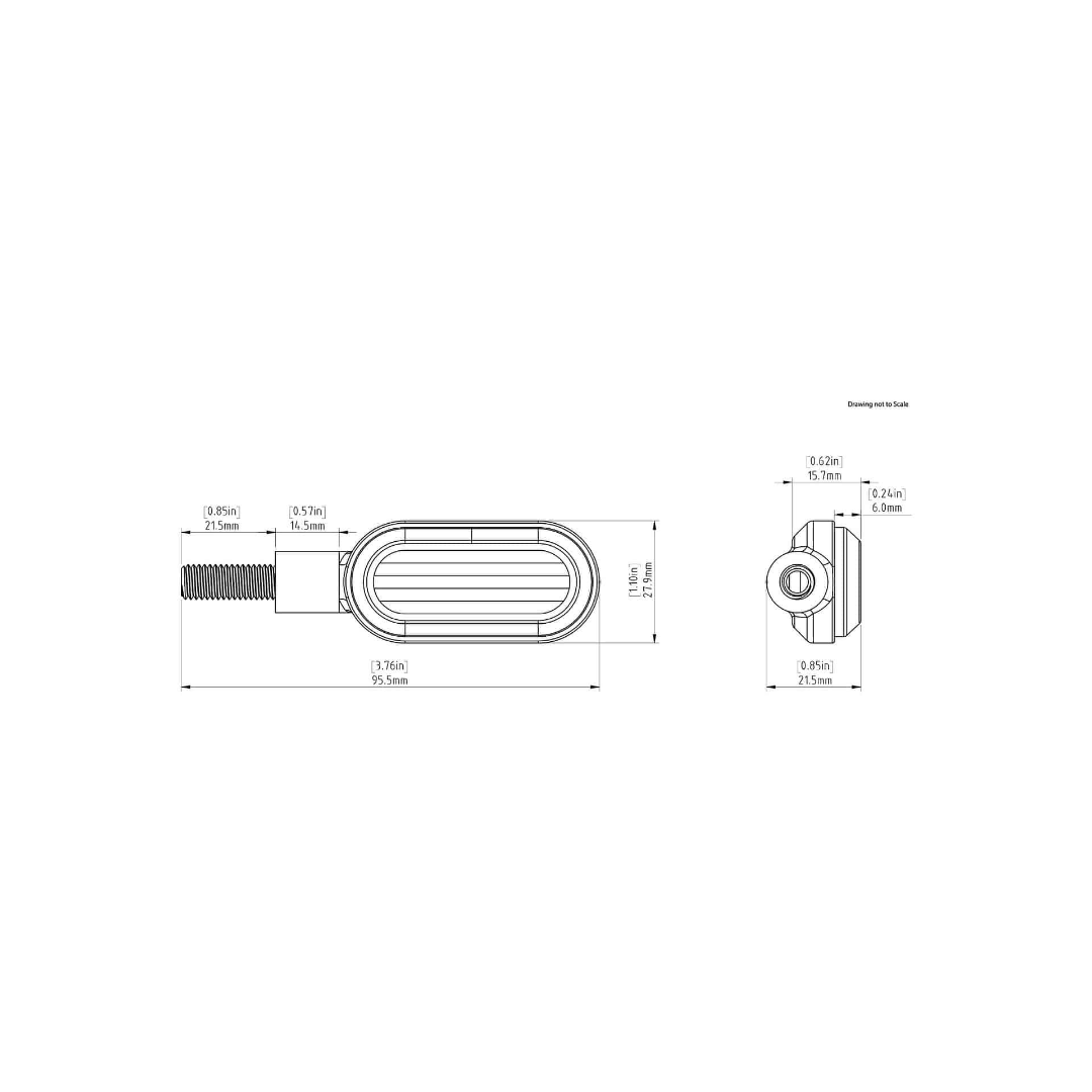 Motodrift technical drawing of DENALI T3 switchback LED pod with M8 mount showing precise dimensions and profile