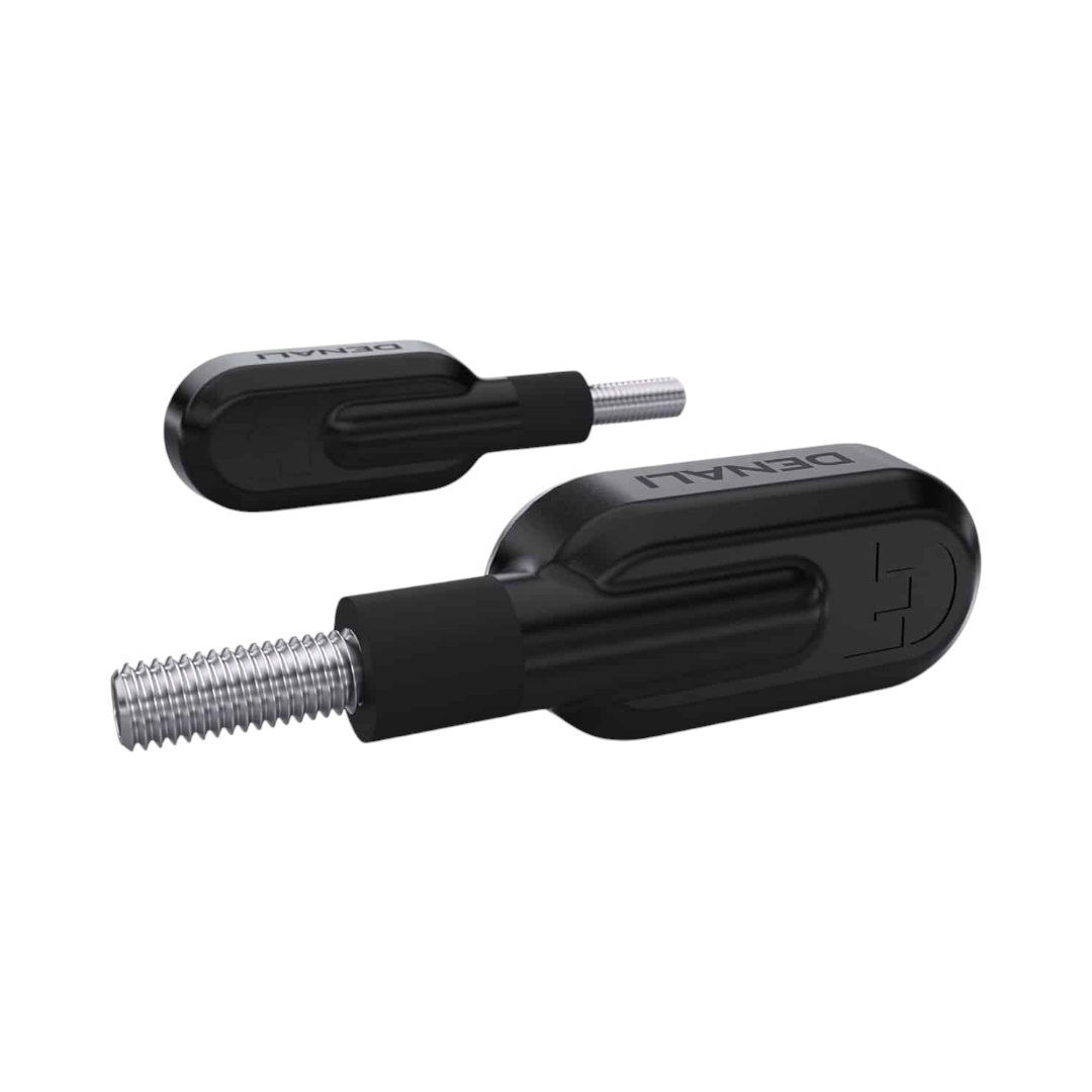 Motodrift pair of black DENALI T3 switchback LED pods with M8 mounting studs for motorcycle turn signals and DRL