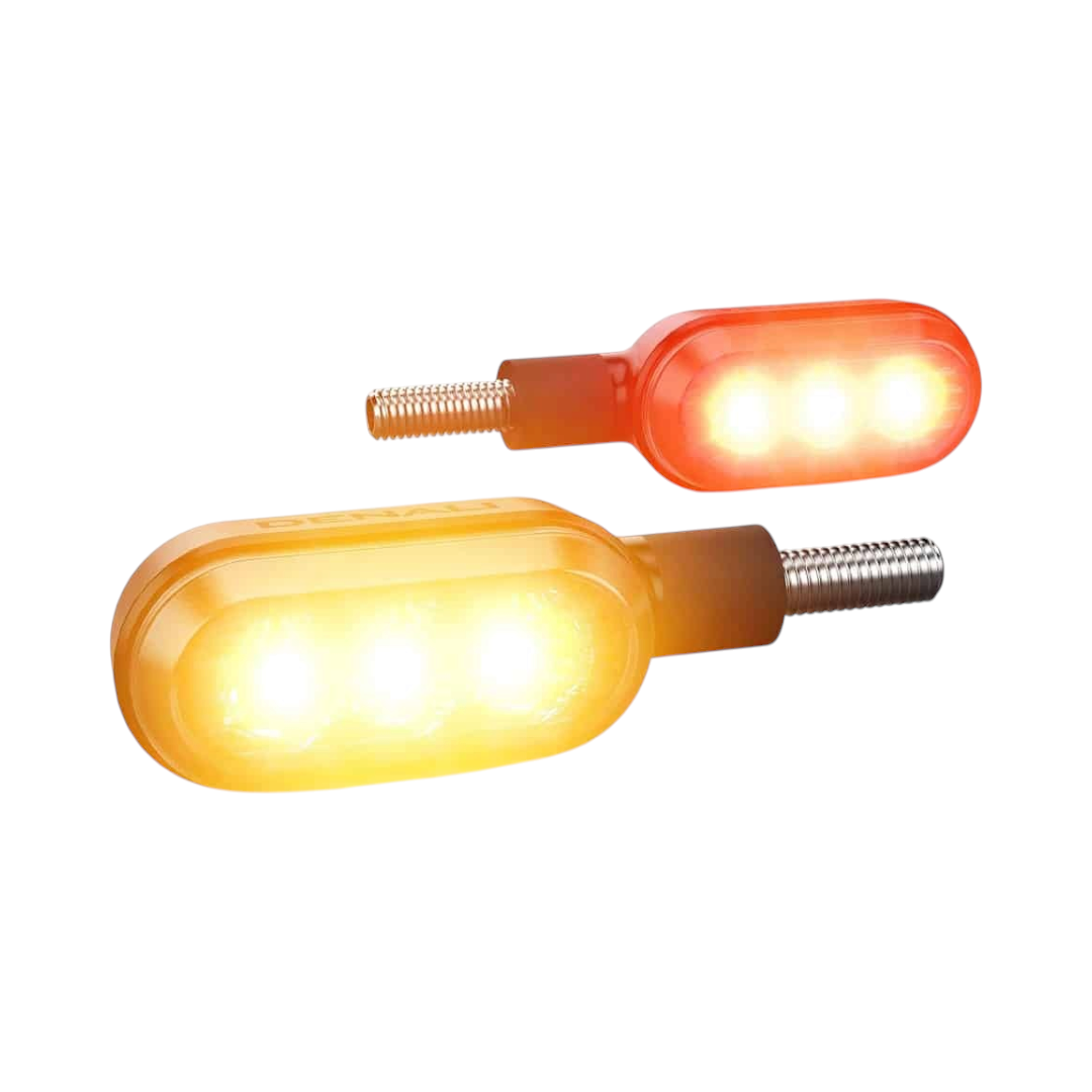 Motodrift DENALI T3 switchback LED pods with red brake and amber turn signal lights on M8 mounts