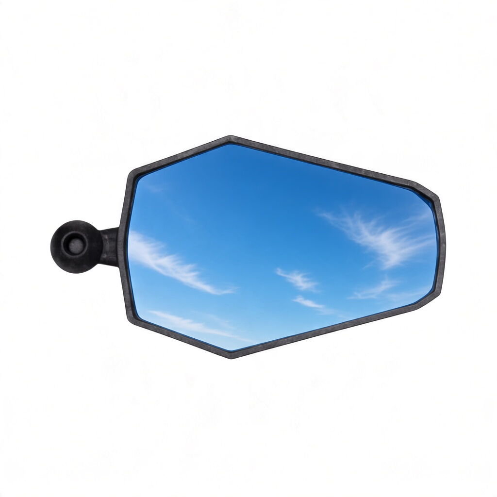 Motodrift Double Take Adventure motorcycle mirror with durable Zytel frame and convex glass reflecting a blue sky