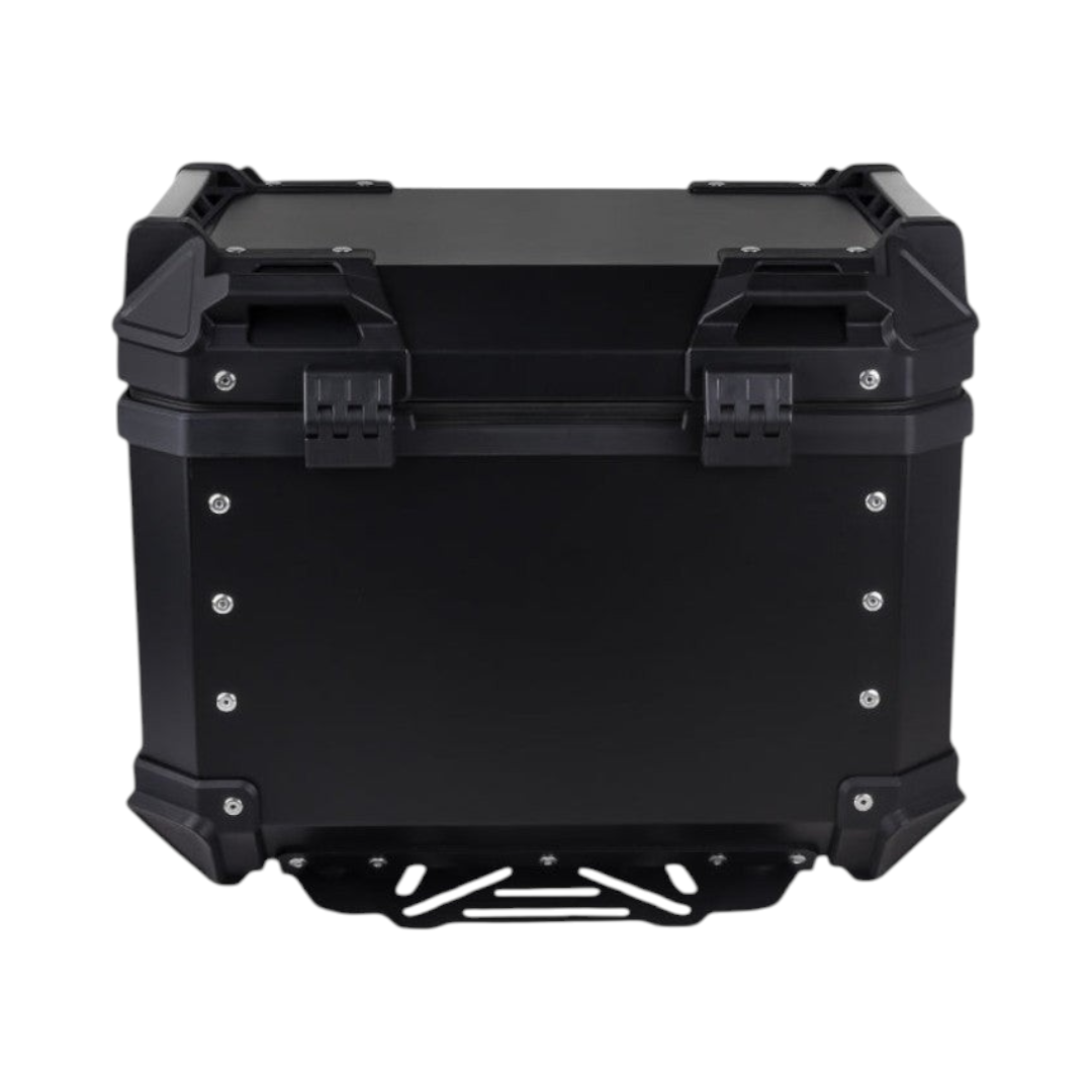 Motodrift Legundary Fort Knox 45L black aluminium motorcycle top box with secure locking mechanism