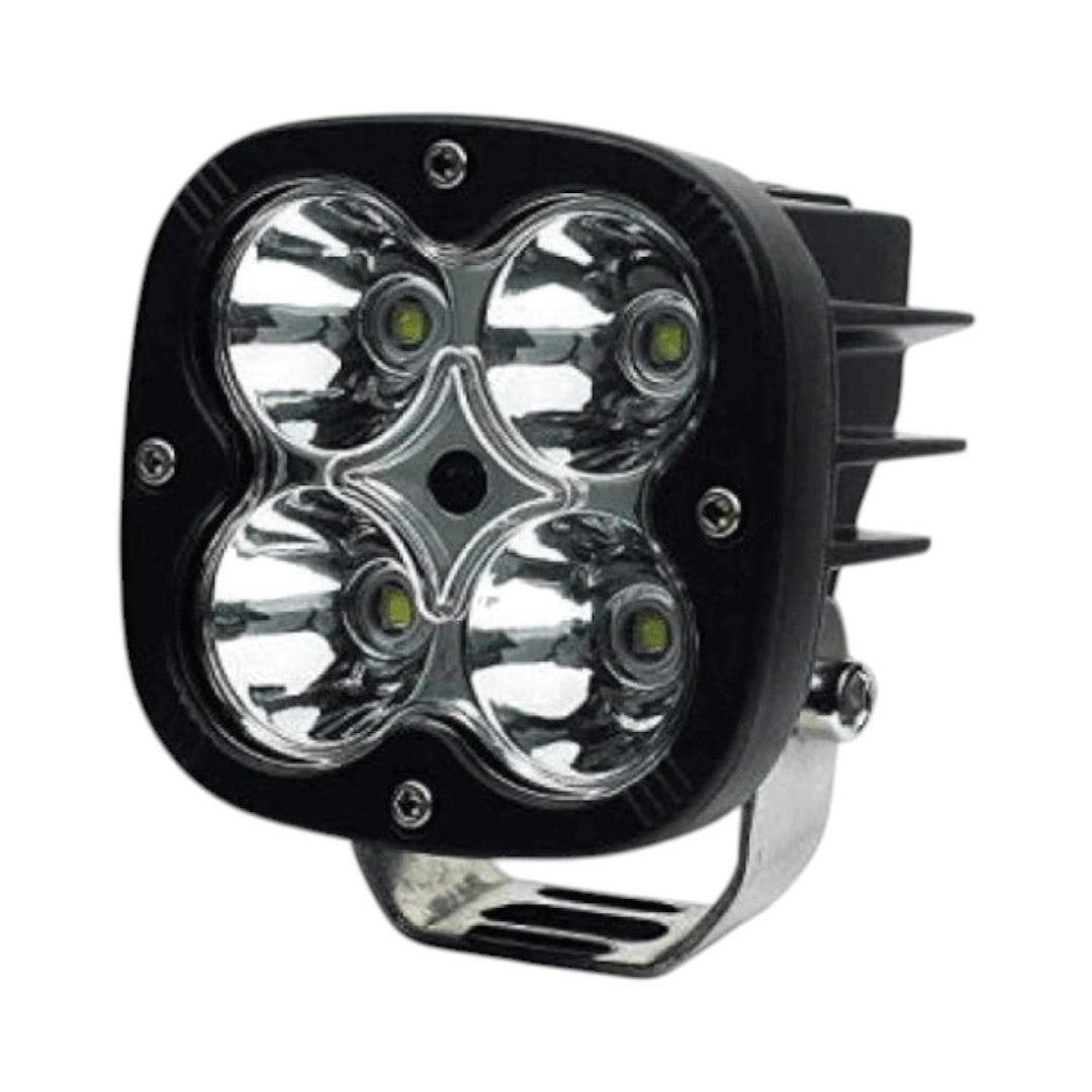 Motodrift HJG 4 LED Cree square fog light with a black housing and metal mounting bracket for motorcycles
