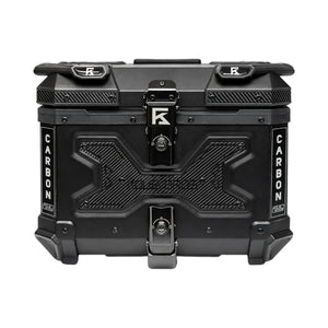 Motodrift KOLGA BROS Carbon aluminium motorcycle top box in black with carbon fiber accents and secure locking latches
