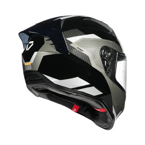 Motodrift Korda Evo Chief full-face motorcycle helmet in black and grey with an aerodynamic rear spoiler