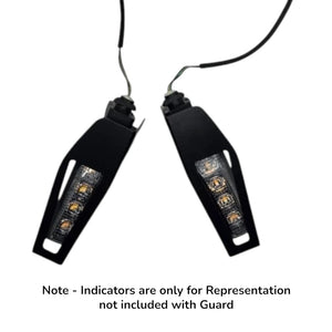 Motodrift LBC Moto black protective guards for KTM motorcycle indicators, designed for 2025+ ADV, Enduro, and Duke models