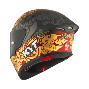 Motodrift KYT TT Revo Enea Bastianini matte replica motorcycle helmet with red, gold, and black racing graphics