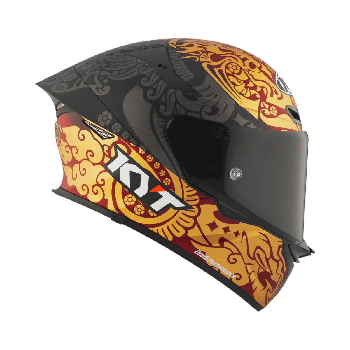 Motodrift KYT TT Revo Enea Bastianini matte replica motorcycle helmet with bold red and gold racing graphics
