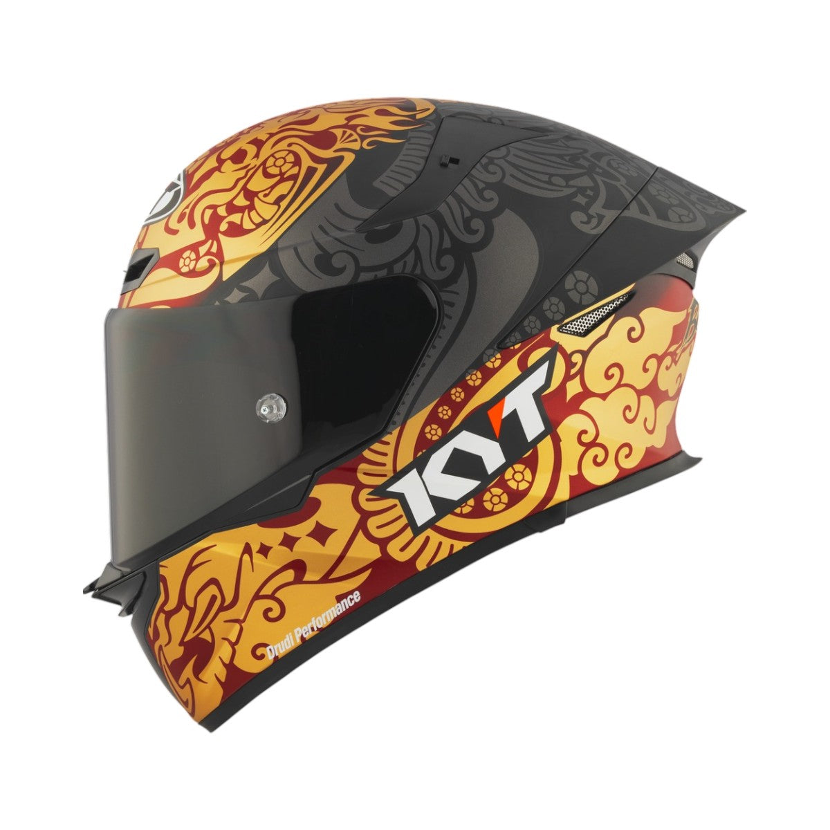 Motodrift KYT TT Revo Enea Bastianini matte replica motorcycle helmet with bold red and gold racing graphics