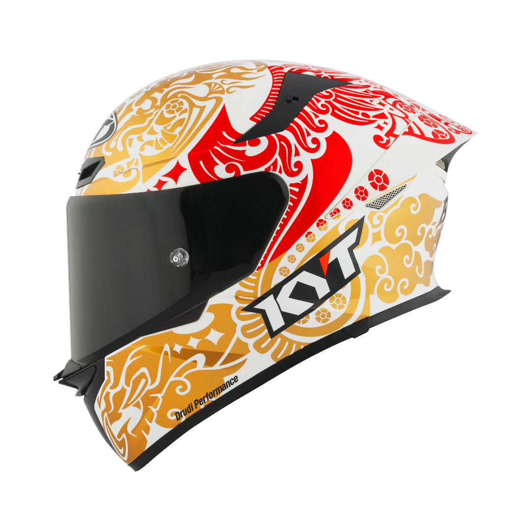 Motodrift KYT TT Revo Enea Bastianini Indonesia replica motorcycle helmet in gloss white with red and gold graphics