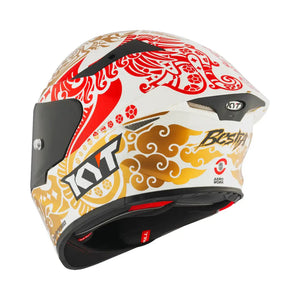 Motodrift KYT TT Revo Enea Bastianini Indonesia replica motorcycle helmet in gloss pearl white with red and gold art