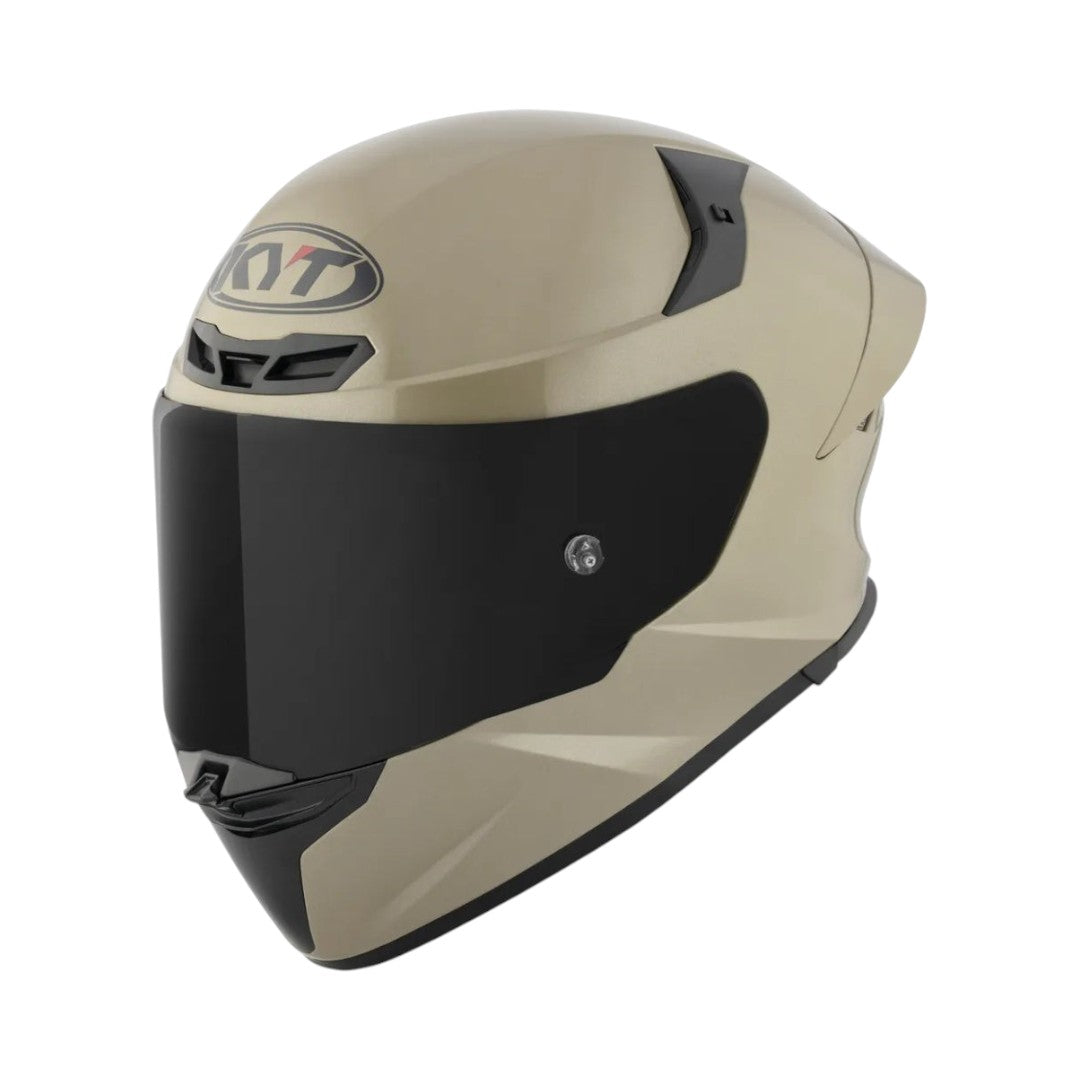 Motodrift KYT TT Revo Plain sport touring helmet in matte beige with a dark tinted visor and aerodynamic shell design.
