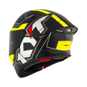 Motodrift KYT TT Revo Electron full-face motorcycle helmet in black with yellow and white aerodynamic graphics