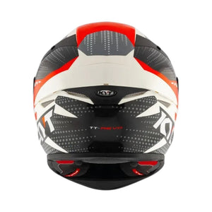 Motodrift KYT TT Revo Gear full-face motorcycle helmet, rear view showing aerodynamic shell, vents, and graphic design