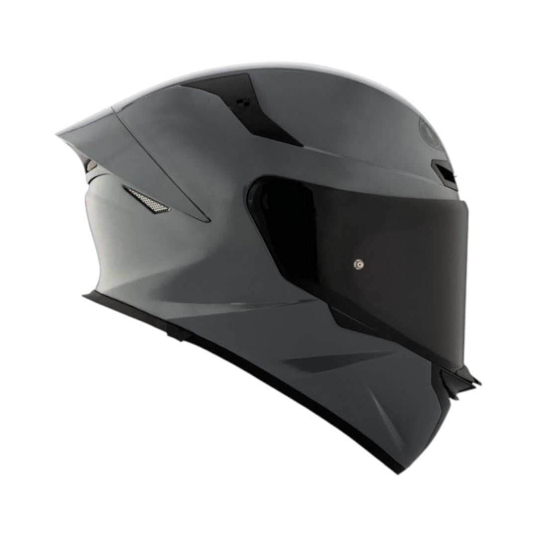 Motodrift KYT TT Revo Plain sport touring helmet in glossy grey with a dark tinted visor, side profile view.