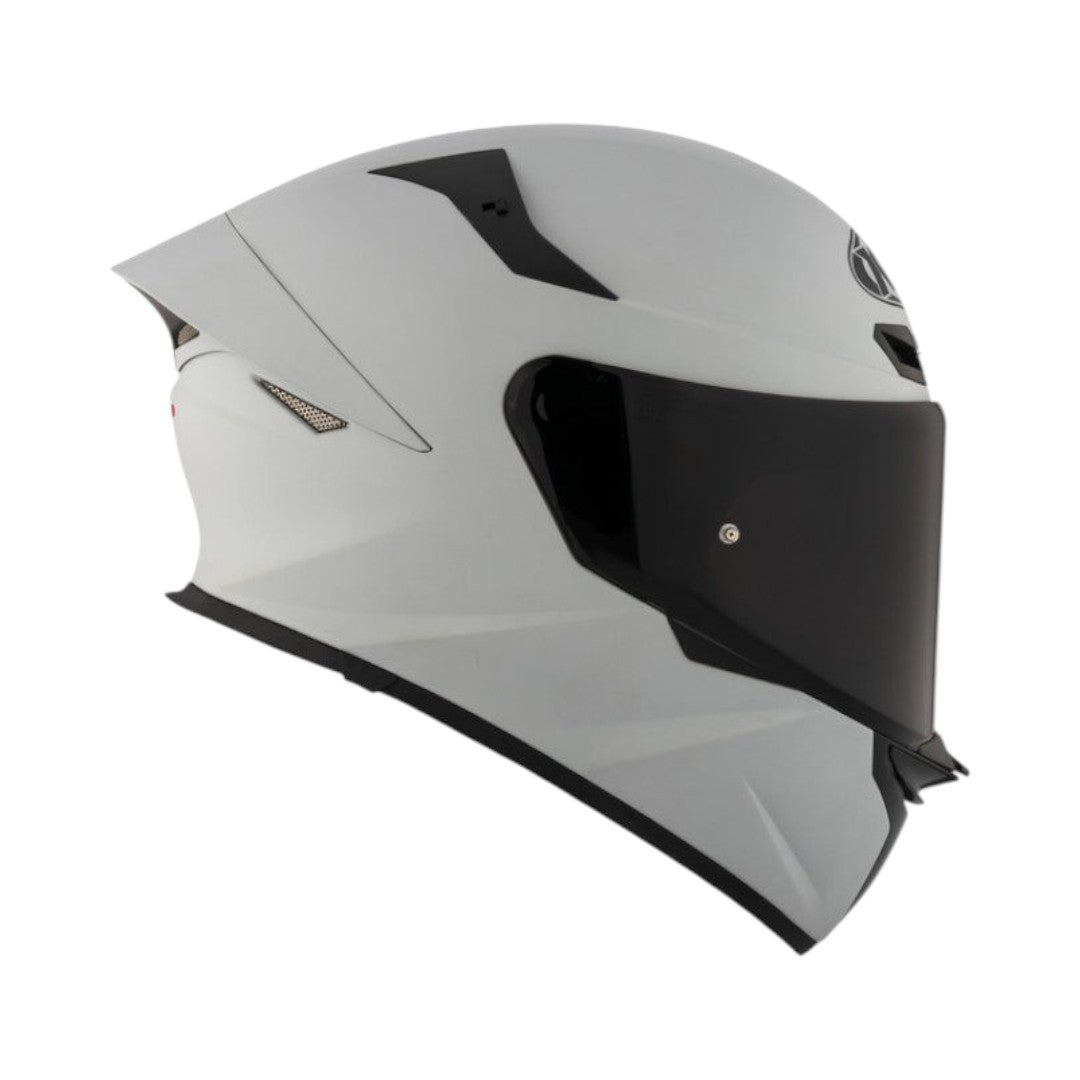 Motodrift KYT TT Revo Plain sport touring helmet in matte grey with a dark tinted visor, side profile view.