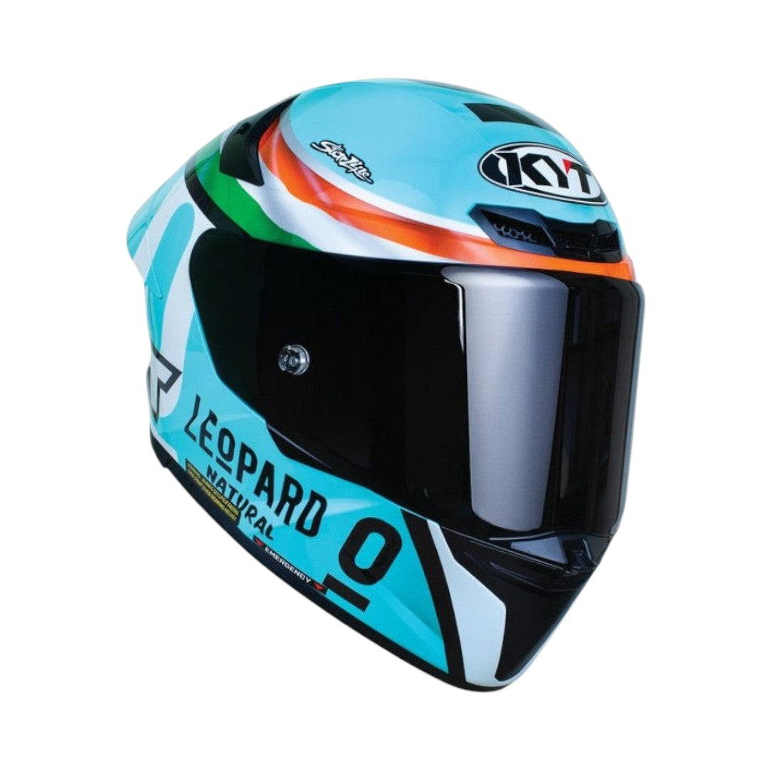 Motodrift KYT TT Revo Leopard India Edition full-face motorcycle helmet in gloss finish with vibrant graphic design.