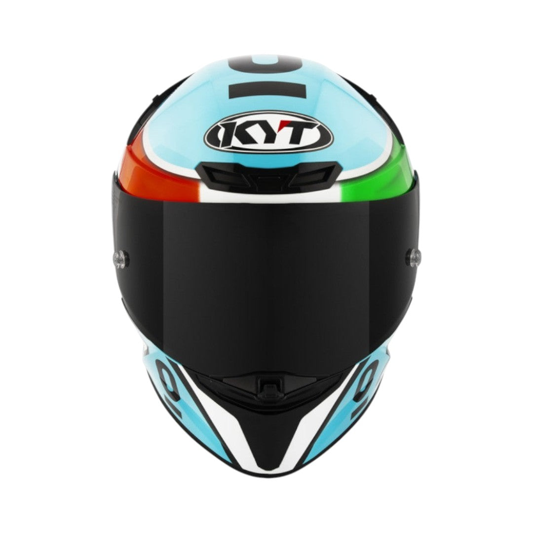 Motodrift KYT TT Revo Leopard India Edition full-face motorcycle helmet with gloss finish and Italian flag accents