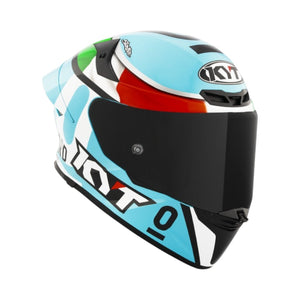 Motodrift KYT TT Revo Leopard Tricolore full-face motorcycle helmet with aerodynamic spoiler and gloss finish