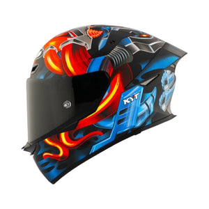 Motodrift KYT TT Revo Magnet full-face motorcycle helmet in matte finish with vibrant blue and red graphic design